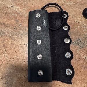 Vintage Genuine Hair Glove Black Leather 5 Snap Ponytail Holder